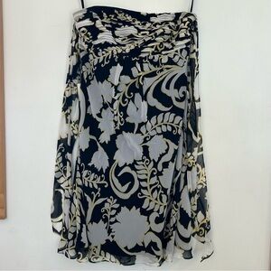 100% SILK NWT Ann Taylor 6 strapless dress floral blue flowy tie bow babydoll